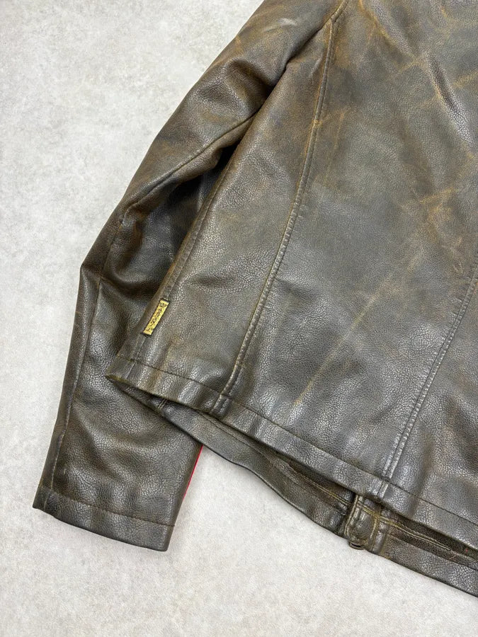 2000s Armani Biker Brown Eroded Leather Jacket QgRGYhT 9