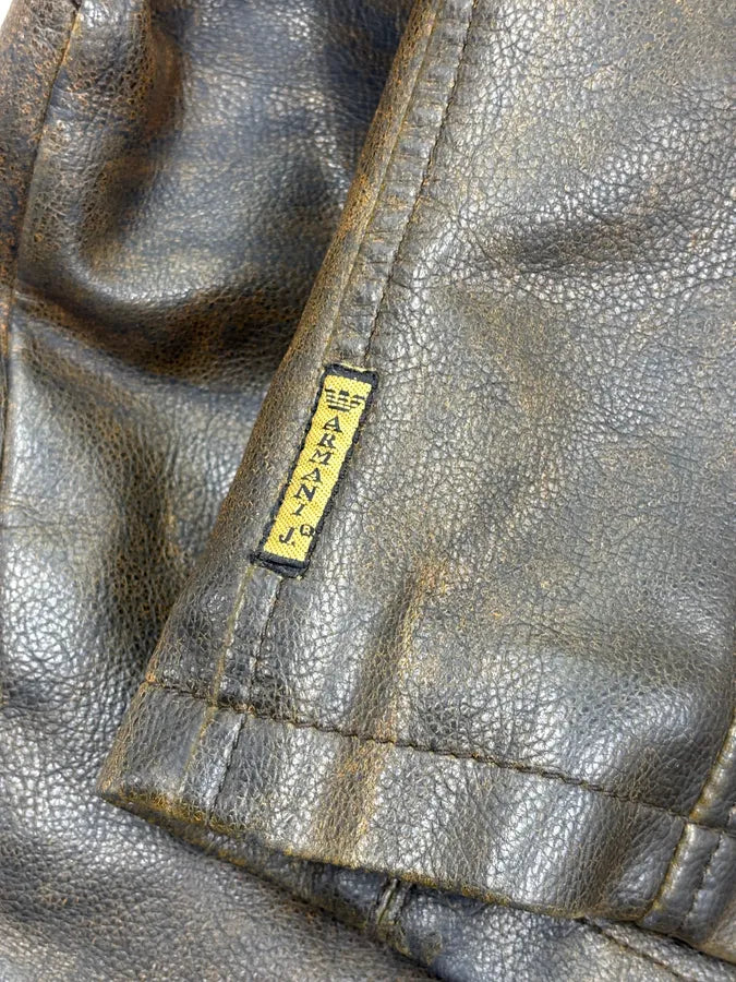 2000s Armani Biker Brown Eroded Leather Jacket QgRGYhT 10