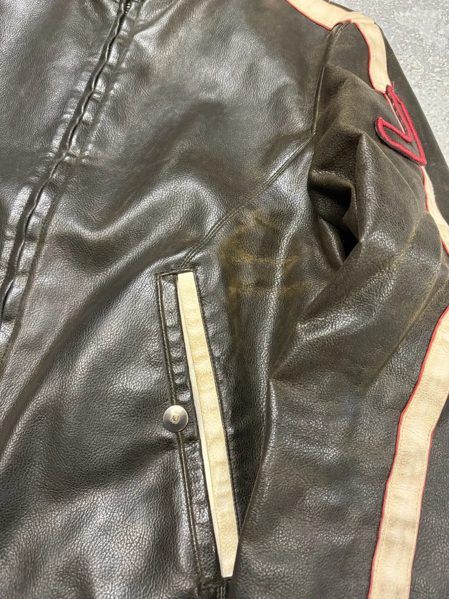 2000s Armani AJ Classic Biker Leather Jacket (M) 10