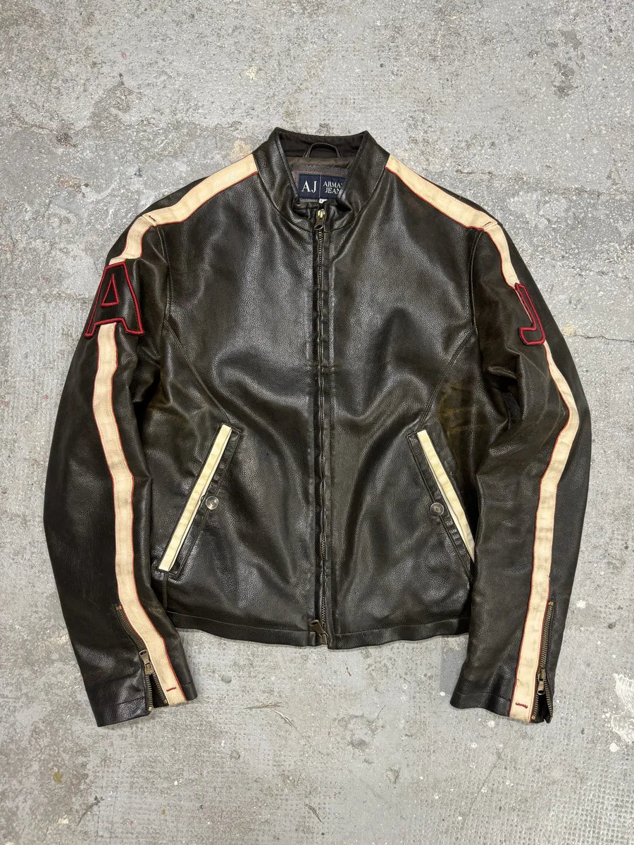 2000s Armani AJ Classic Biker Leather Jacket (M) 2