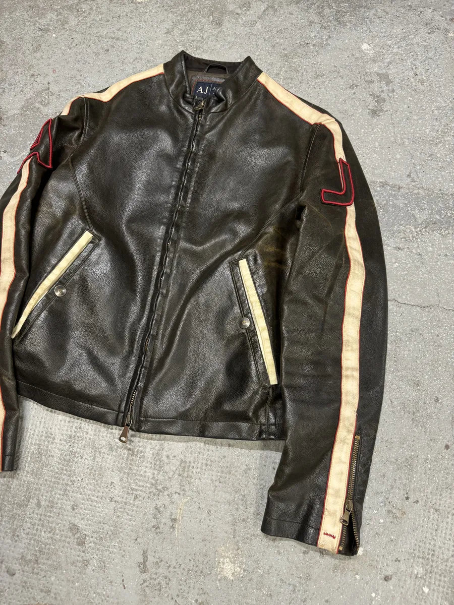 2000s Armani AJ Classic Biker Leather Jacket (M) 4