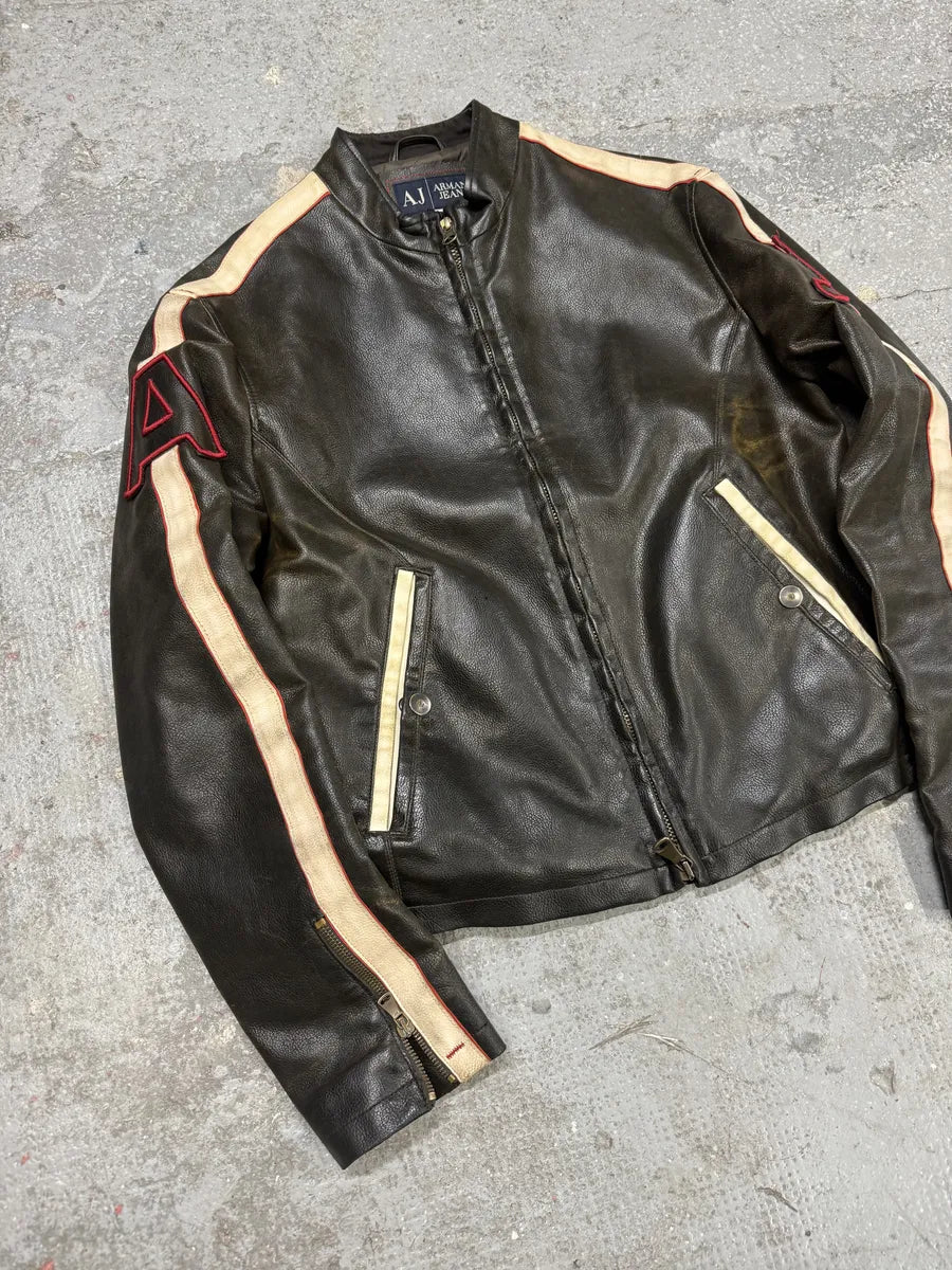 2000s Armani AJ Classic Biker Leather Jacket (M) 6