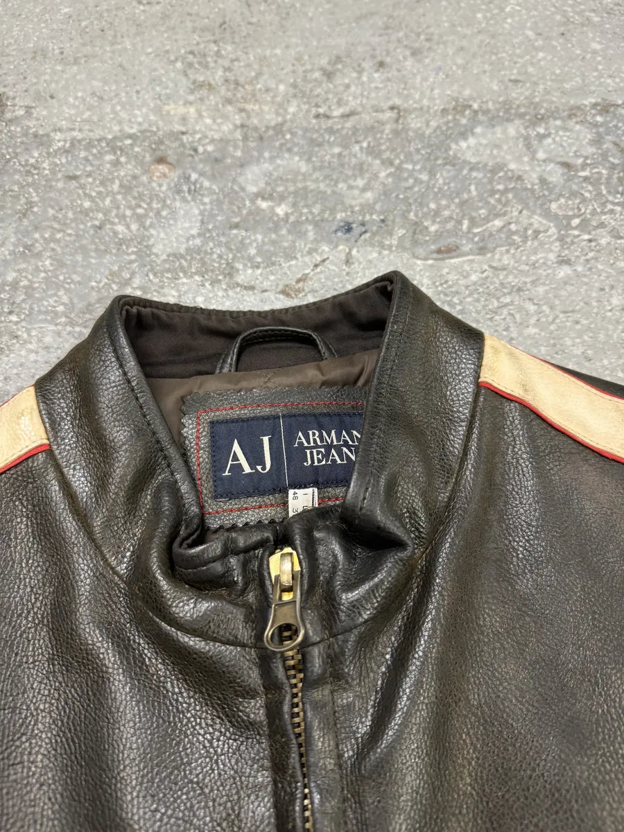 2000s Armani AJ Classic Biker Leather Jacket (M) 8