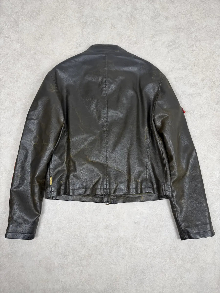 2000s Armani AJ Dark Biker Leather Jacket kBPaFKQ 1