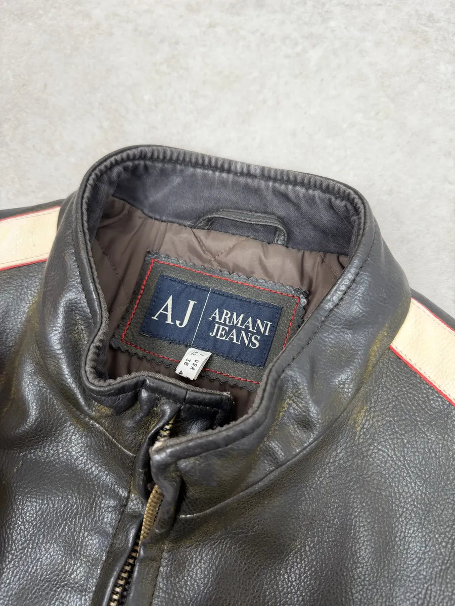 2000s Armani AJ Dark Biker Leather Jacket kBPaFKQ 10