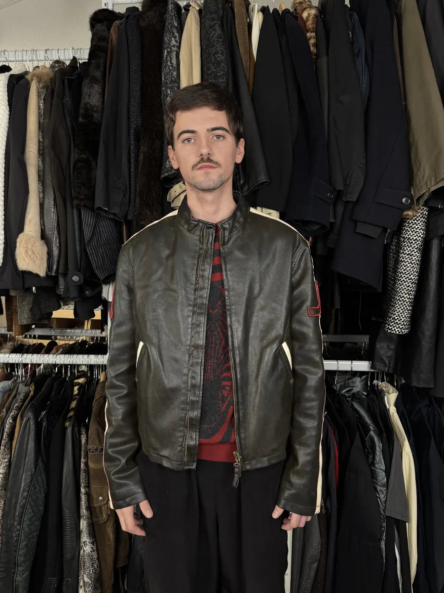 2000s Armani AJ Dark Biker Leather Jacket kBPaFKQ 2