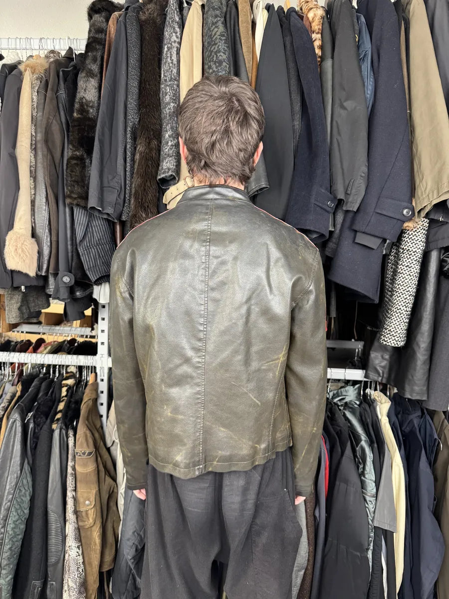 2000s Armani AJ Dark Biker Leather Jacket kBPaFKQ 3