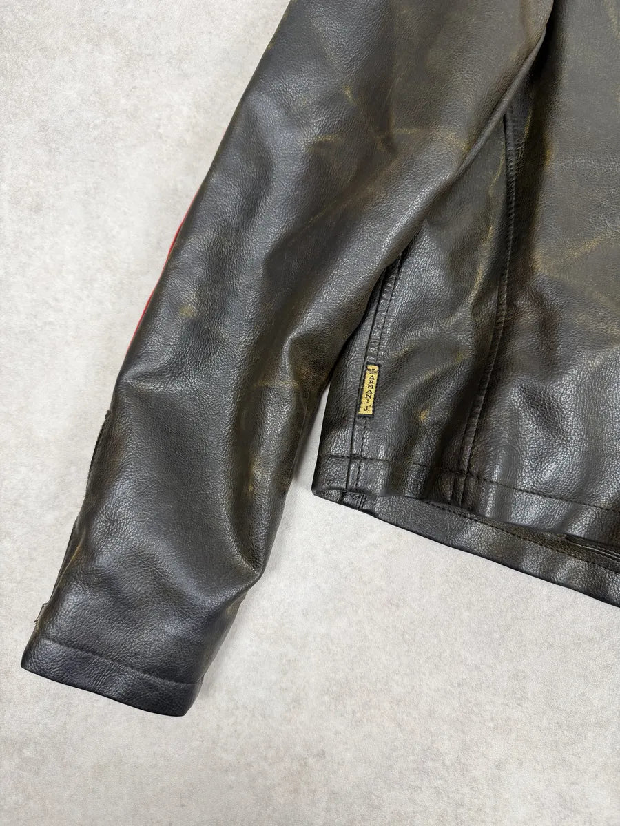 2000s Armani AJ Dark Biker Leather Jacket kBPaFKQ 7