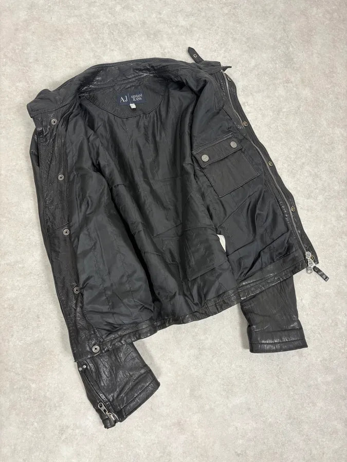 2000s Armani Prenium Black Leather Jacket JBpIGBu 7