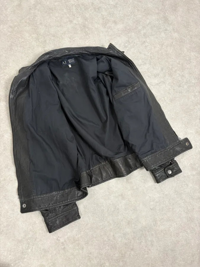 2000s Armani Prenium Black Leather Jacket JBpIGBu 6