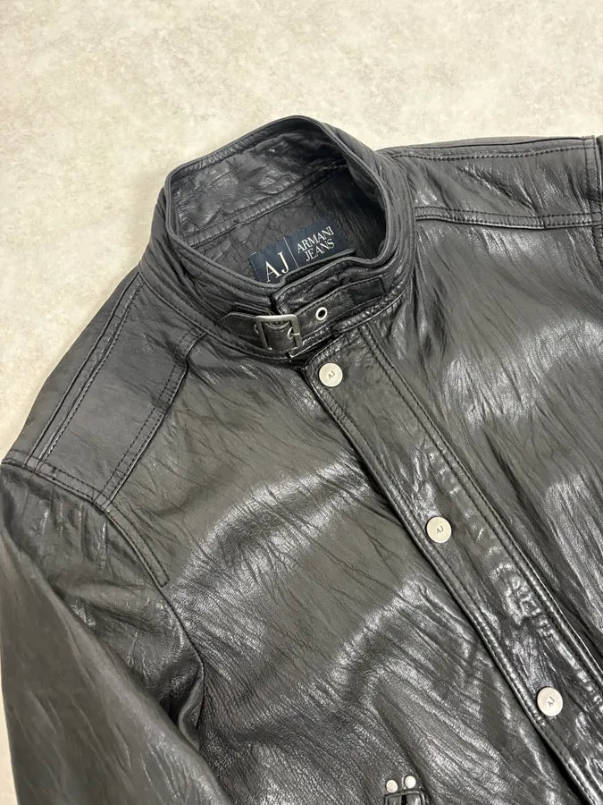 2000s Armani Prenium Black Leather Jacket JBpIGBu 4