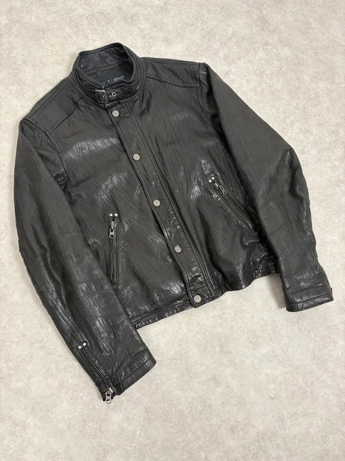 2000s Armani Prenium Black Leather Jacket JBpIGBu 3