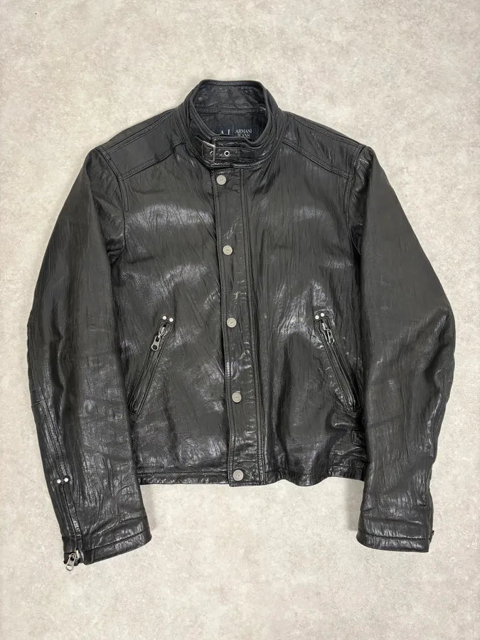2000s Armani Prenium Black Leather Jacket JBpIGBu 1