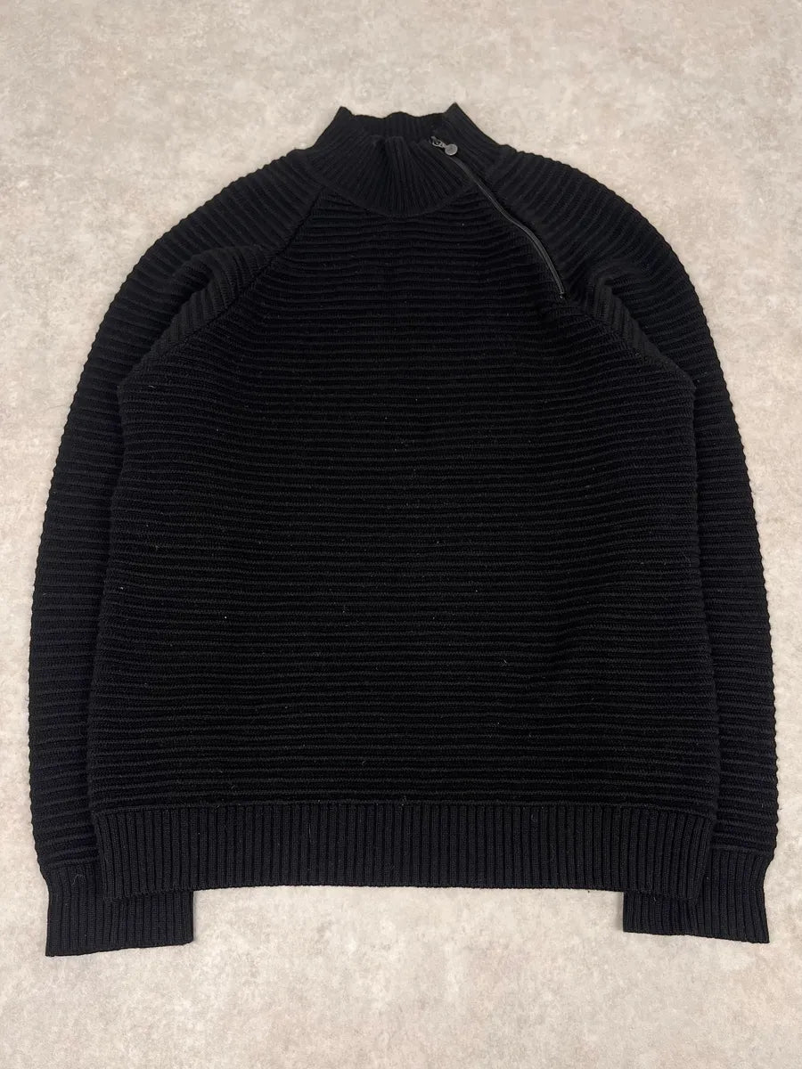 2000s Armani Asymmetrical Zip Collar Black Sweater uvqlVDt 0