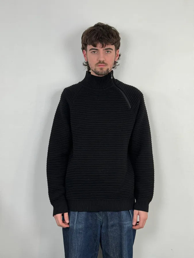 2000s Armani Asymmetrical Zip Collar Black Sweater uvqlVDt 1