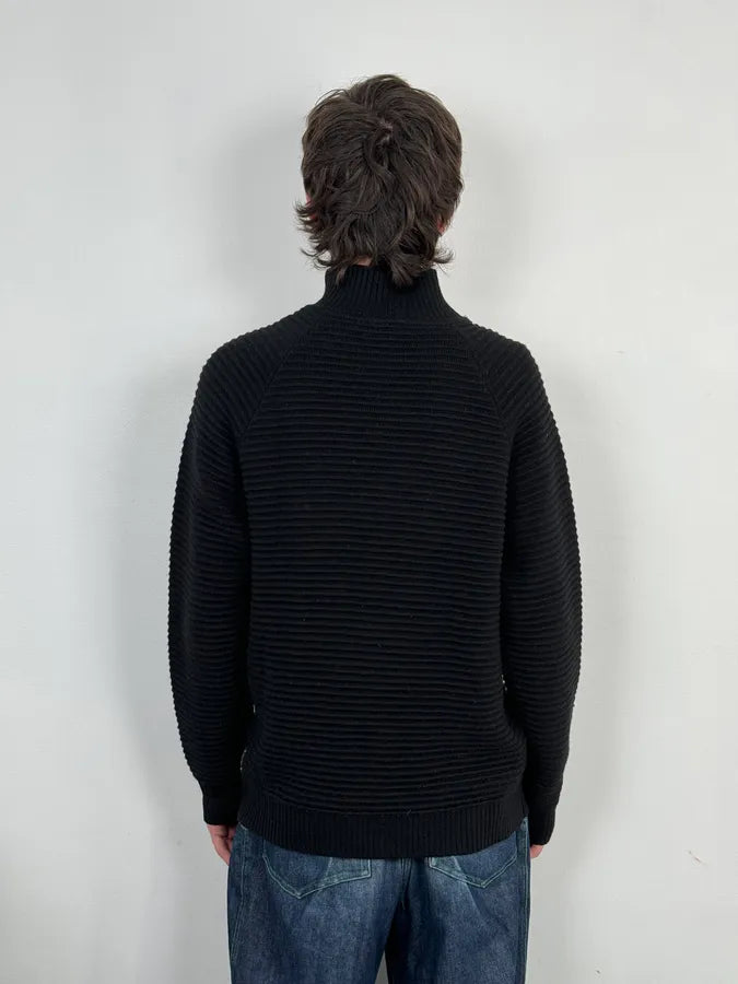 2000s Armani Asymmetrical Zip Collar Black Sweater uvqlVDt 2