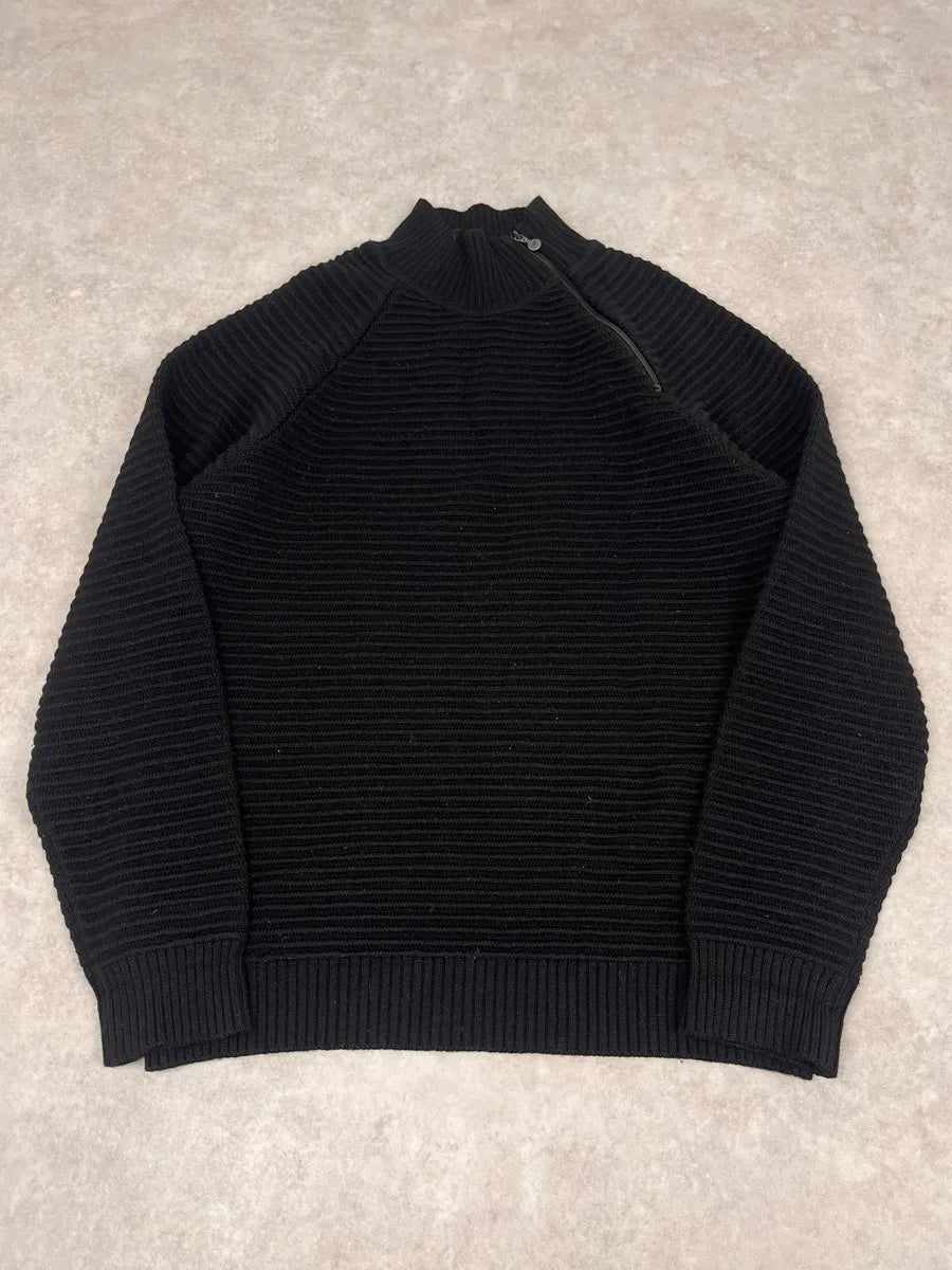 2000s Armani Asymmetrical Zip Collar Black Sweater uvqlVDt 3