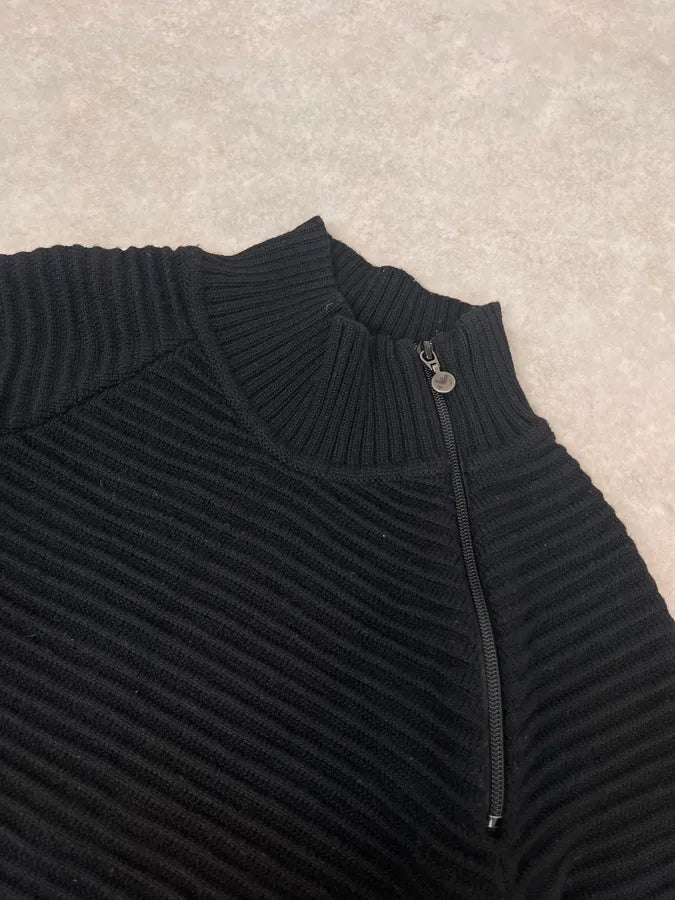 2000s Armani Asymmetrical Zip Collar Black Sweater uvqlVDt 4