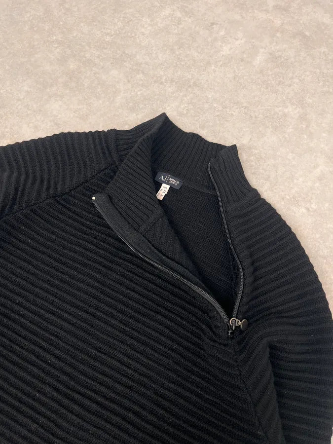 2000s Armani Asymmetrical Zip Collar Black Sweater uvqlVDt 5