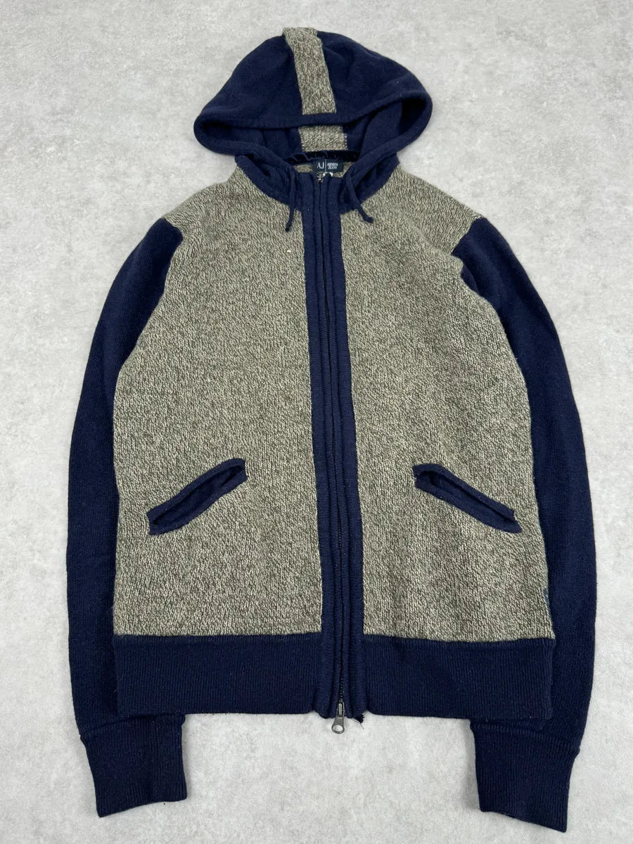 2000s Armani Beige & Navy Wool Zip-up Hoodie xPhbExh 0