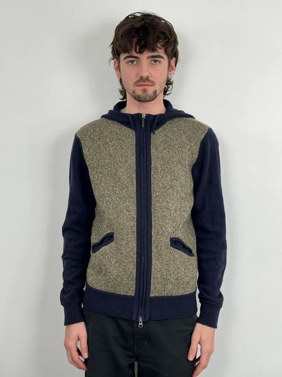2000s Armani Beige & Navy Wool Zip-up Hoodie xPhbExh 1