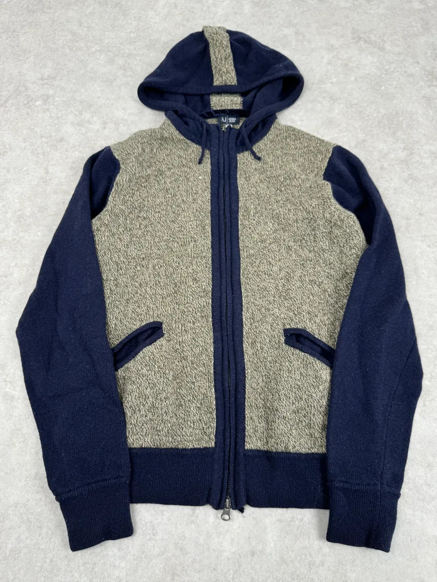 2000s Armani Beige & Navy Wool Zip-up Hoodie xPhbExh 3