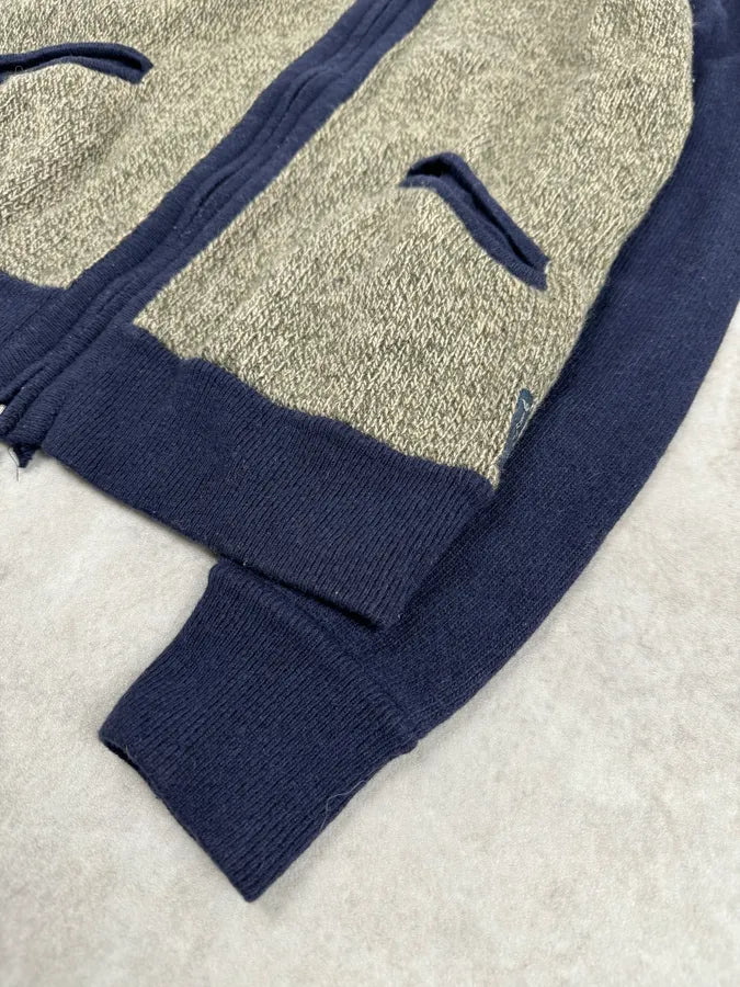 2000s Armani Beige & Navy Wool Zip-up Hoodie xPhbExh 5