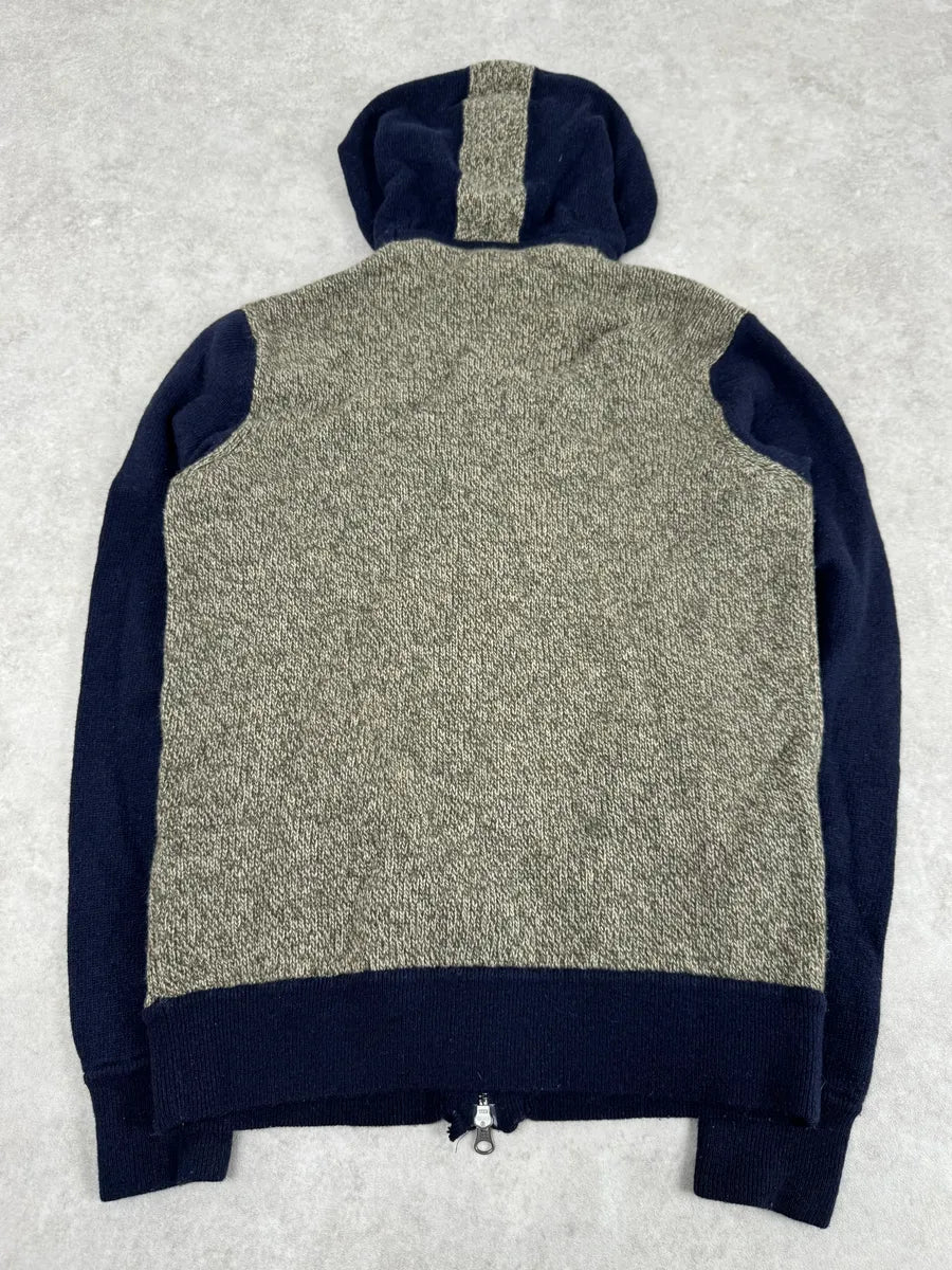 2000s Armani Beige & Navy Wool Zip-up Hoodie xPhbExh 6
