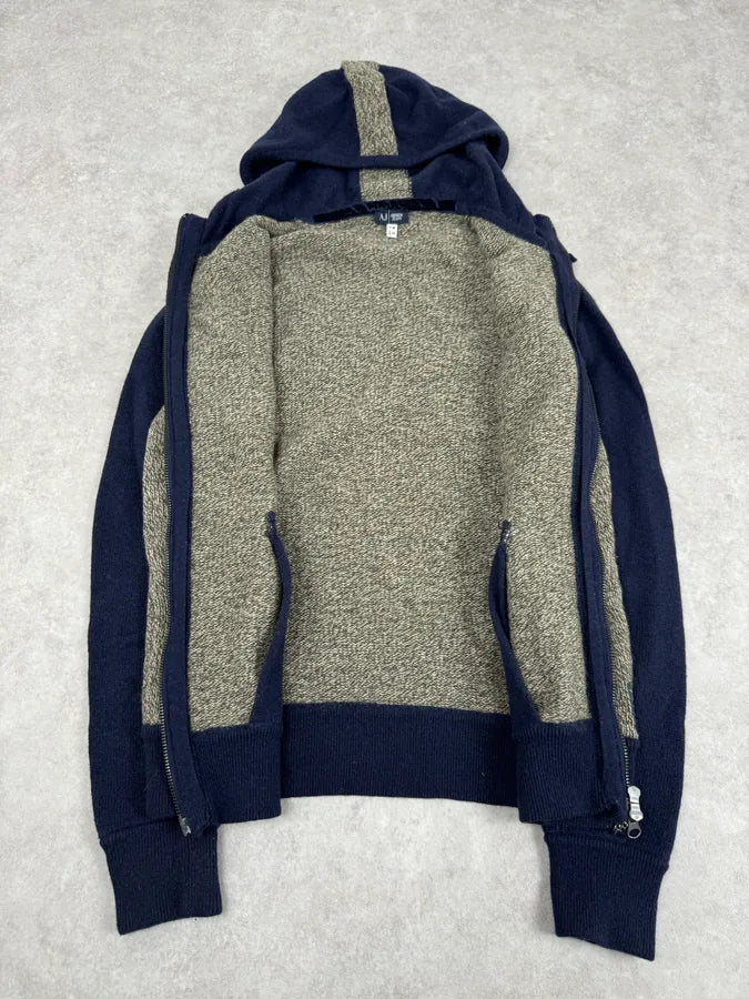 2000s Armani Beige & Navy Wool Zip-up Hoodie xPhbExh 7