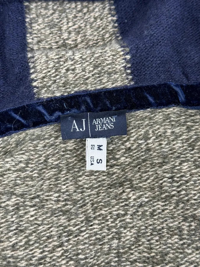 2000s Armani Beige & Navy Wool Zip-up Hoodie xPhbExh 8