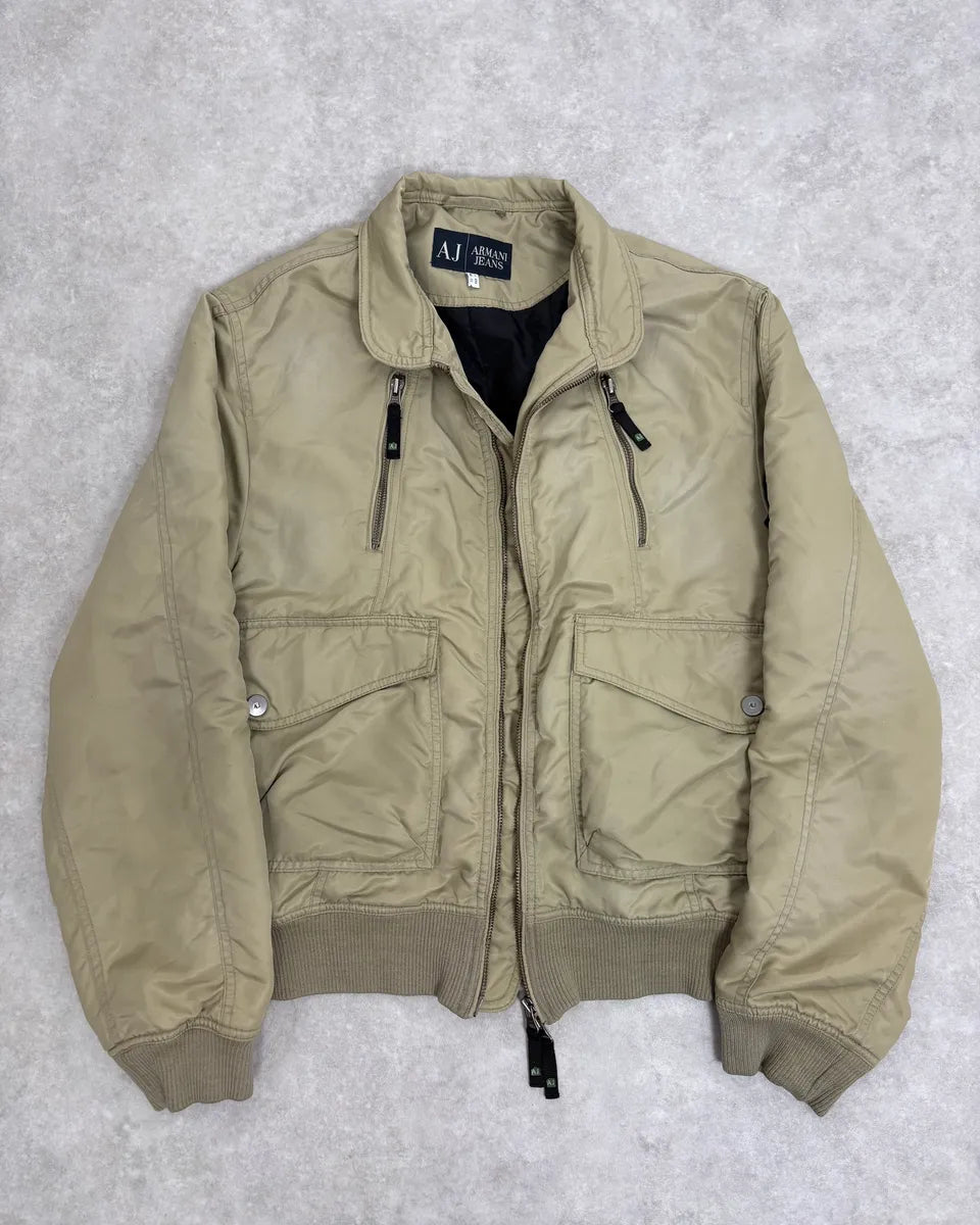 2000s Armani Beige Bomber Jacket KVuuNDs 0