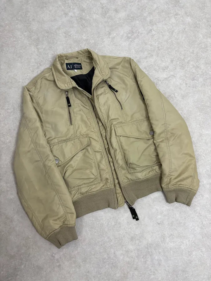 2000s Armani Beige Bomber Jacket KVuuNDs 3