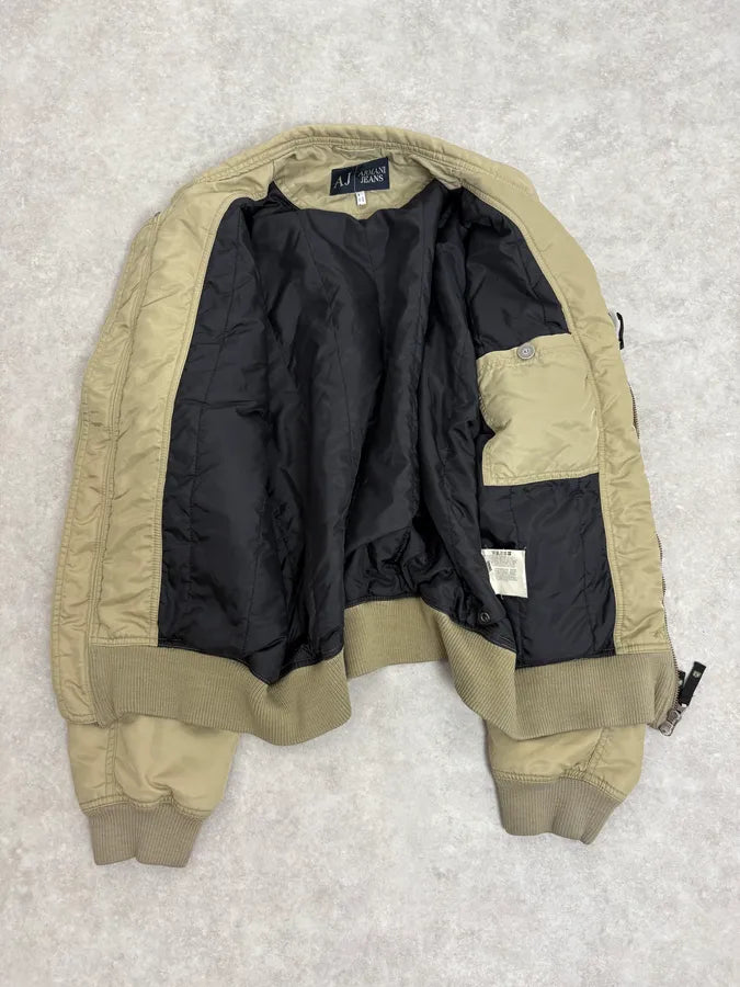 2000s Armani Beige Bomber Jacket KVuuNDs 6