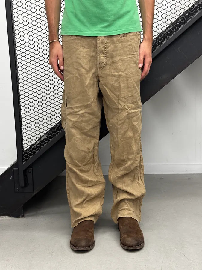 2000s Armani Beige Cargo Linen Light Pants gNLNjGs 0