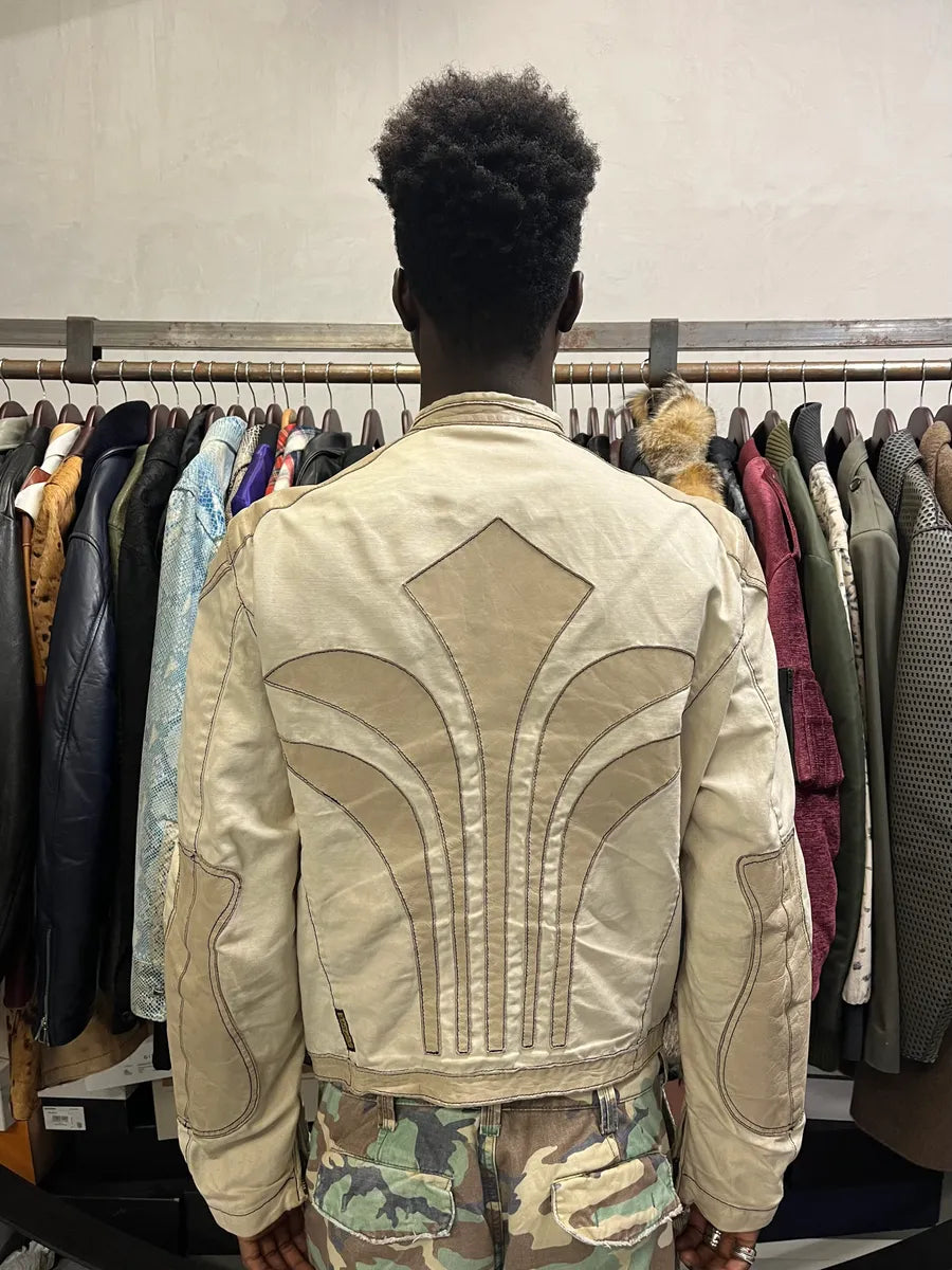 2000s Armani Beige Fleur De Lys Hybrid Leather Biker Jacket aCtlOkG 2