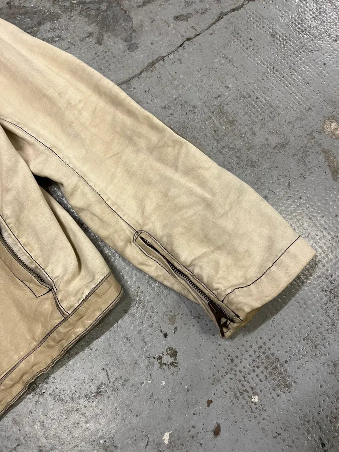 2000s Armani Beige Fleur De Lys Hybrid Leather Biker Jacket aCtlOkG 6