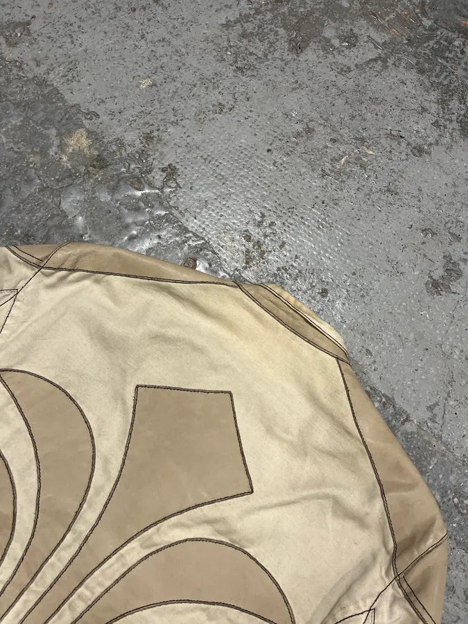 2000s Armani Beige Fleur De Lys Hybrid Leather Biker Jacket aCtlOkG 7