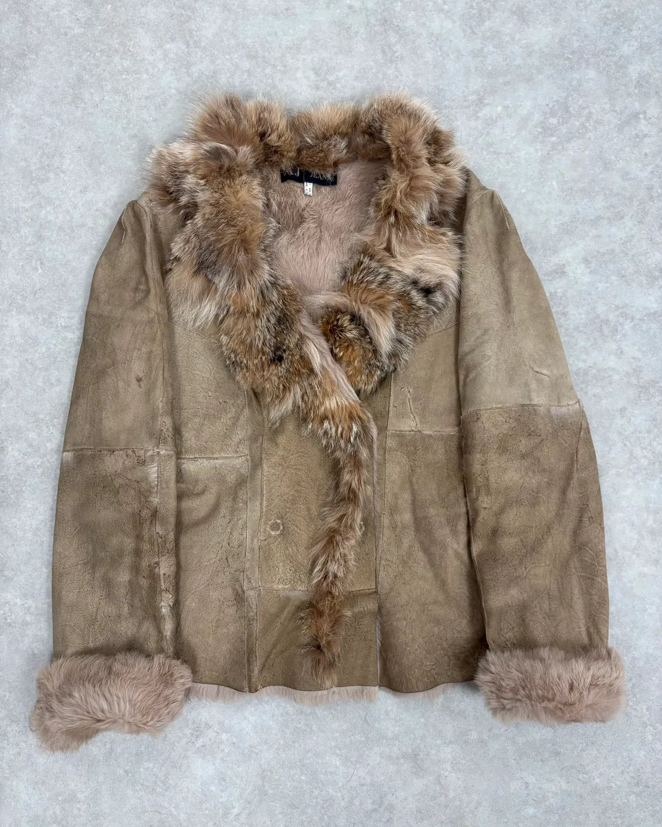 2000s Armani Beige Fur Lined Leather Jacket qBlLdqZ 0