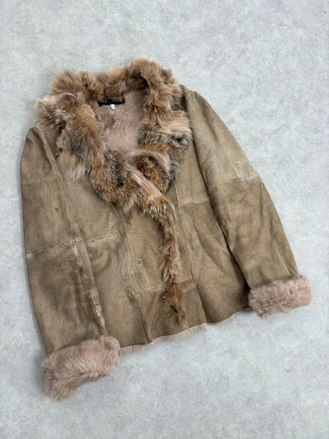 2000s Armani Beige Fur Lined Leather Jacket qBlLdqZ 3