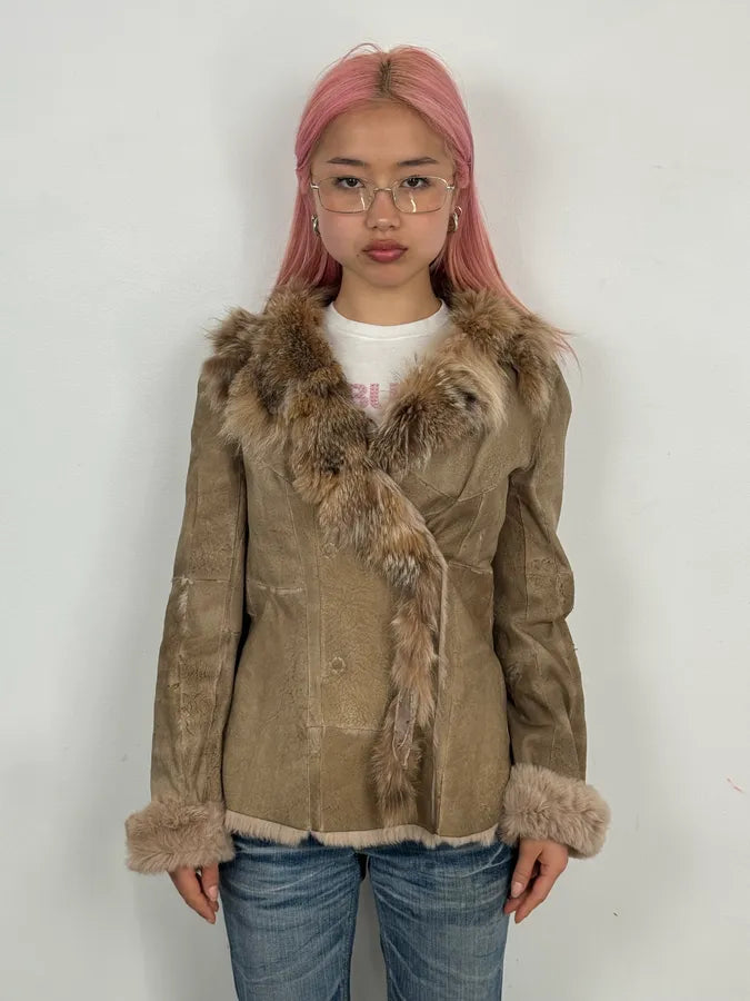 2000s Armani Beige Fur Lined Leather Jacket qBlLdqZ 1