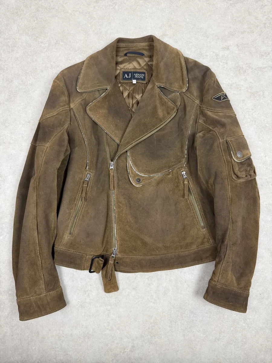 2000s Armani Beige Suede Leather Perfecto Jacket ZlvVRwK 0