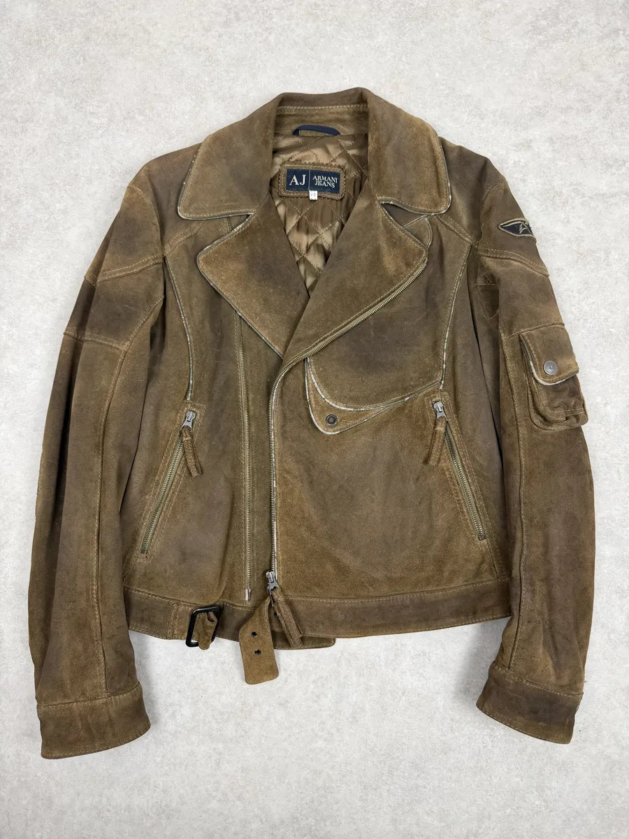 2000s Armani Beige Suede Leather Perfecto Jacket ZlvVRwK 2