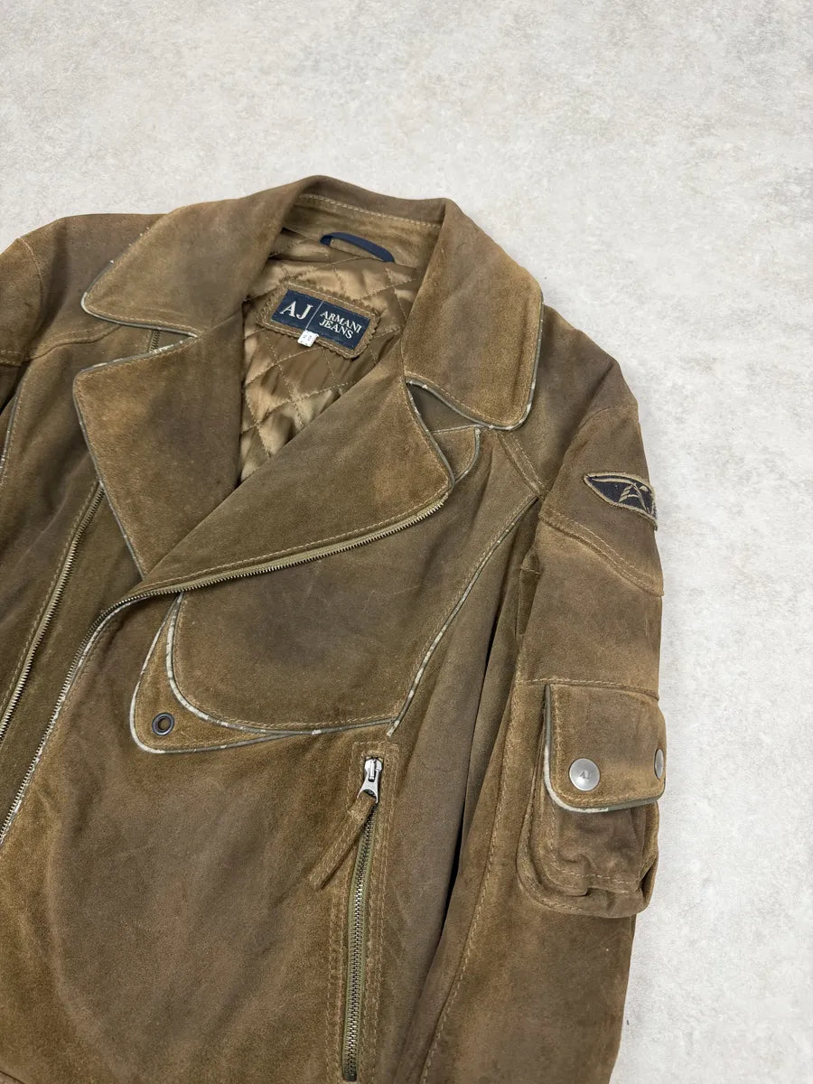 2000s Armani Beige Suede Leather Perfecto Jacket ZlvVRwK 5