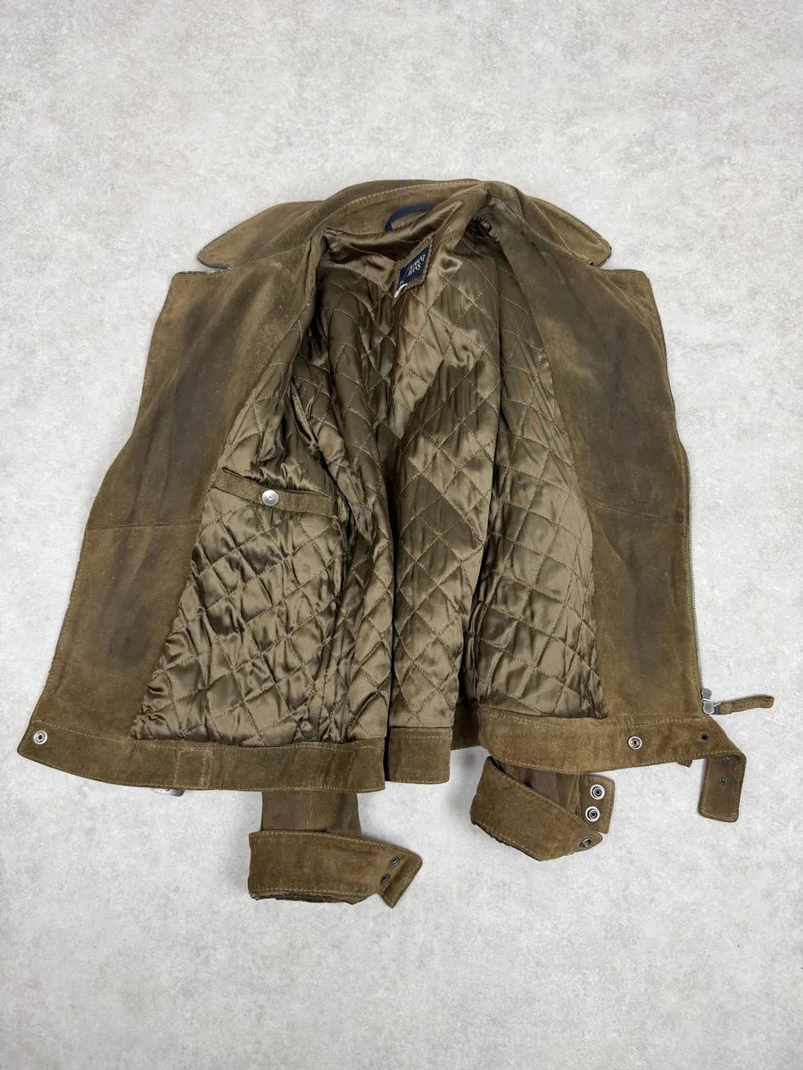 2000s Armani Beige Suede Leather Perfecto Jacket ZlvVRwK 6