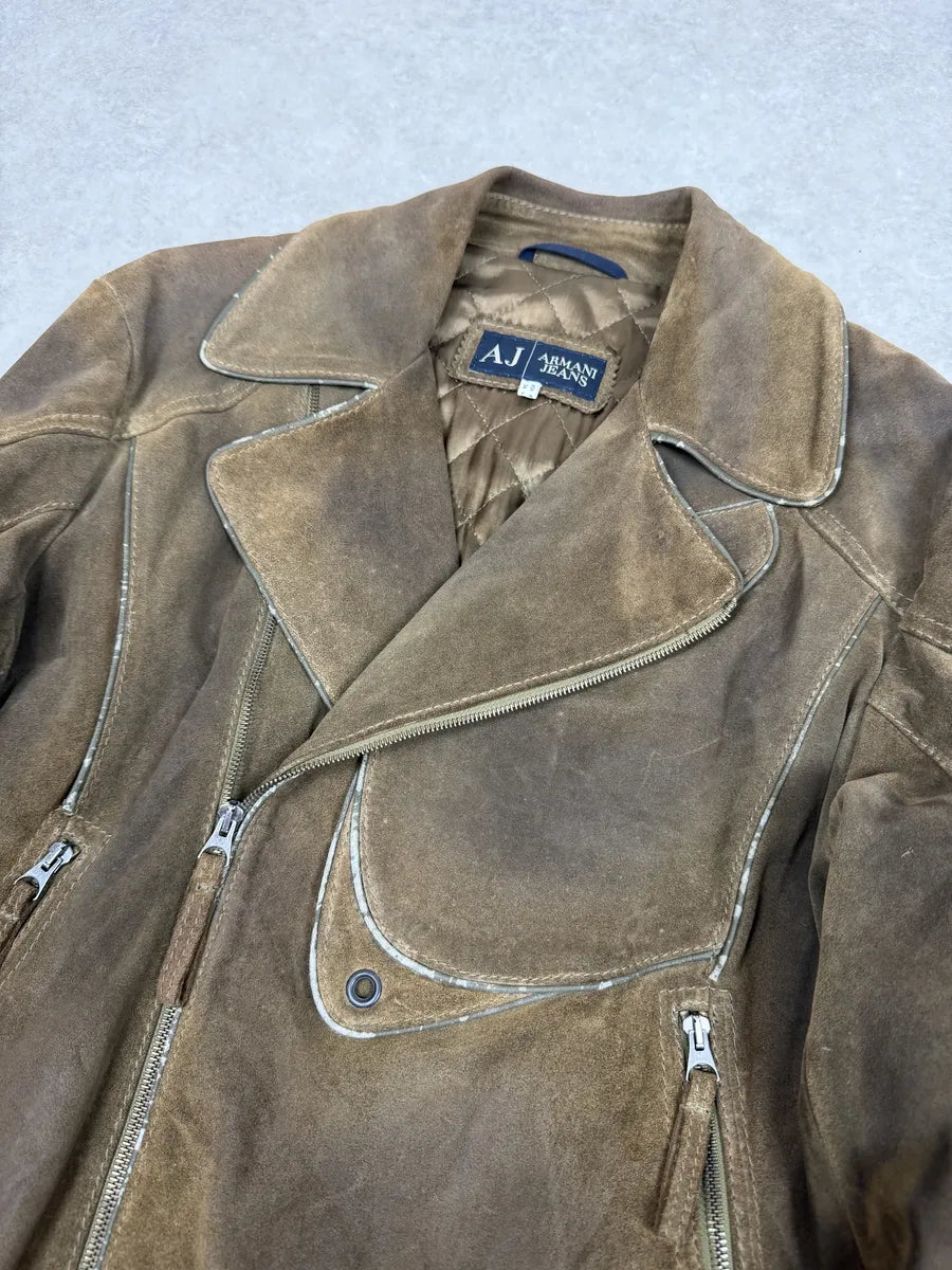 2000s Armani Beige Suede Leather Perfecto Jacket ZlvVRwK 7