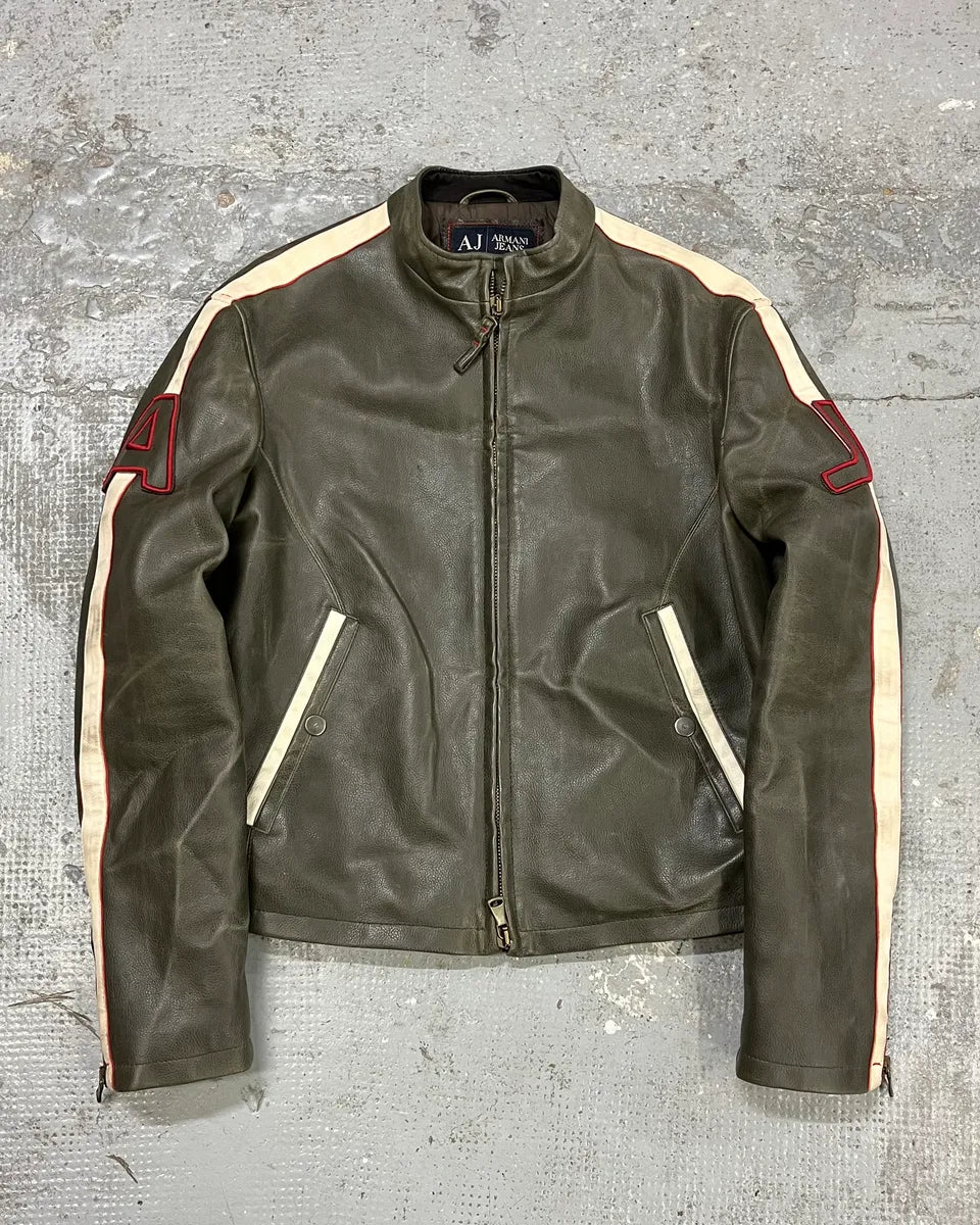 2000s Armani Biker AJ Relief Leather Jacket nOAZVSX 0