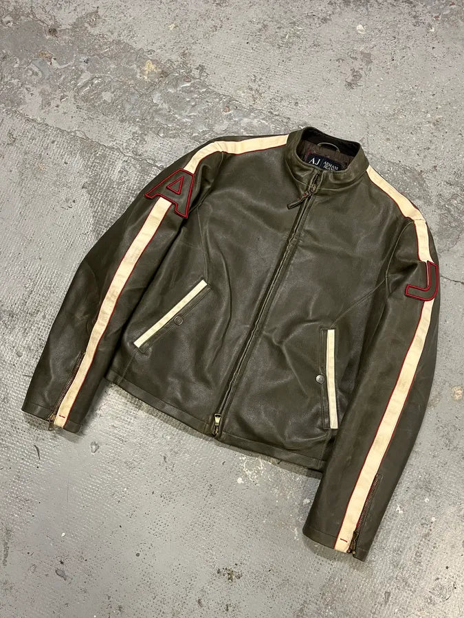 2000s Armani Biker AJ Relief Leather Jacket nOAZVSX 3