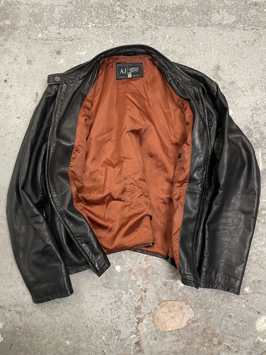 2000s Armani Biker Black Leather Jacket fMxkzjp 1