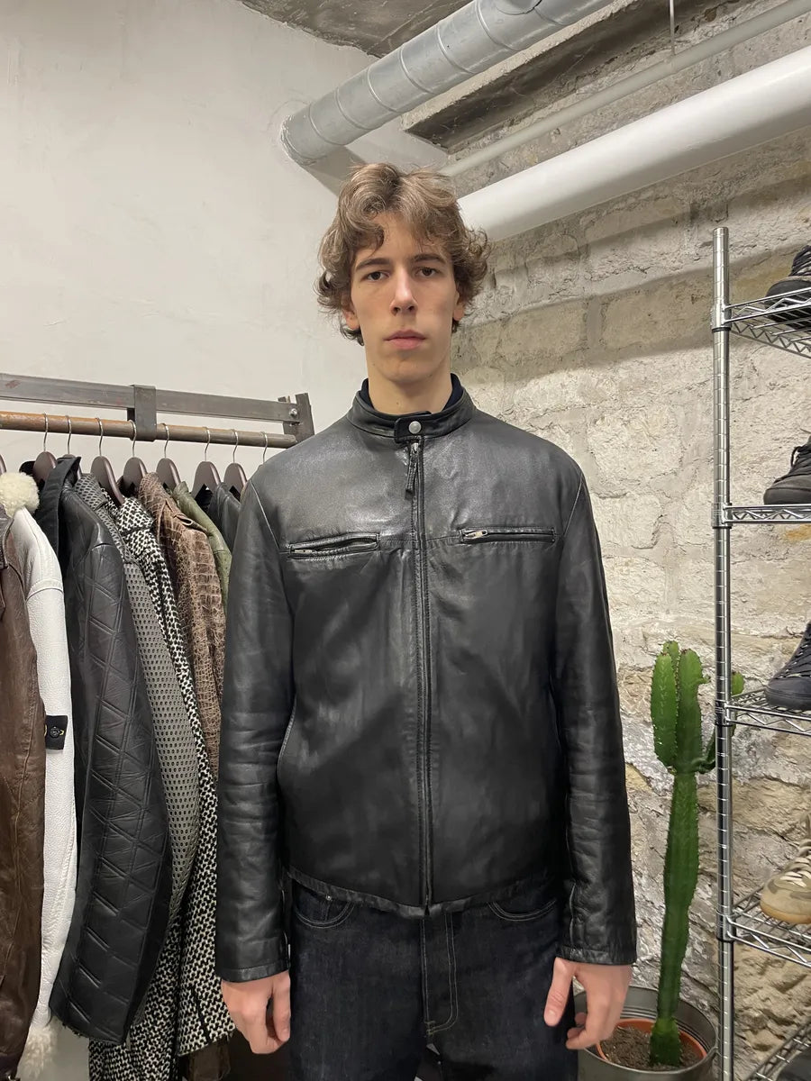 2000s Armani Biker Black Leather Jacket fMxkzjp 2