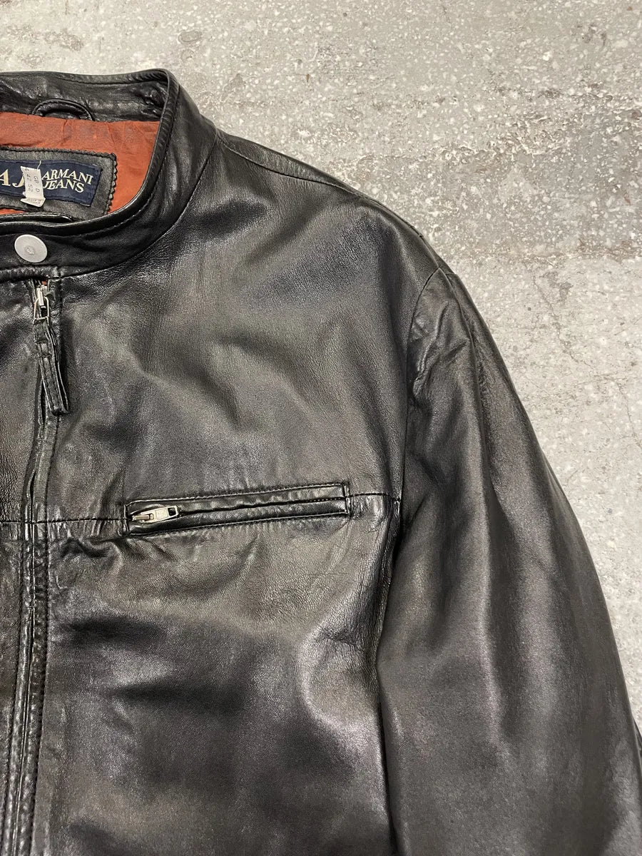 2000s Armani Biker Black Leather Jacket fMxkzjp 6
